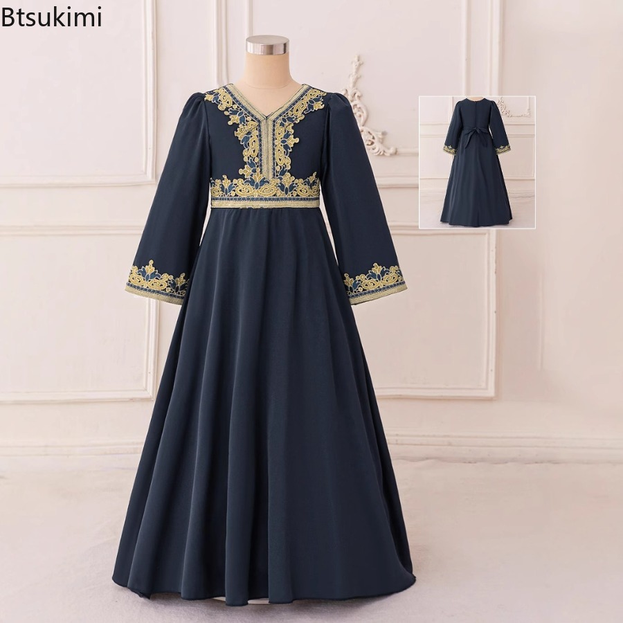 Embroidery Arabic - Eid Muslim Kids Dresses Saudi Dubai