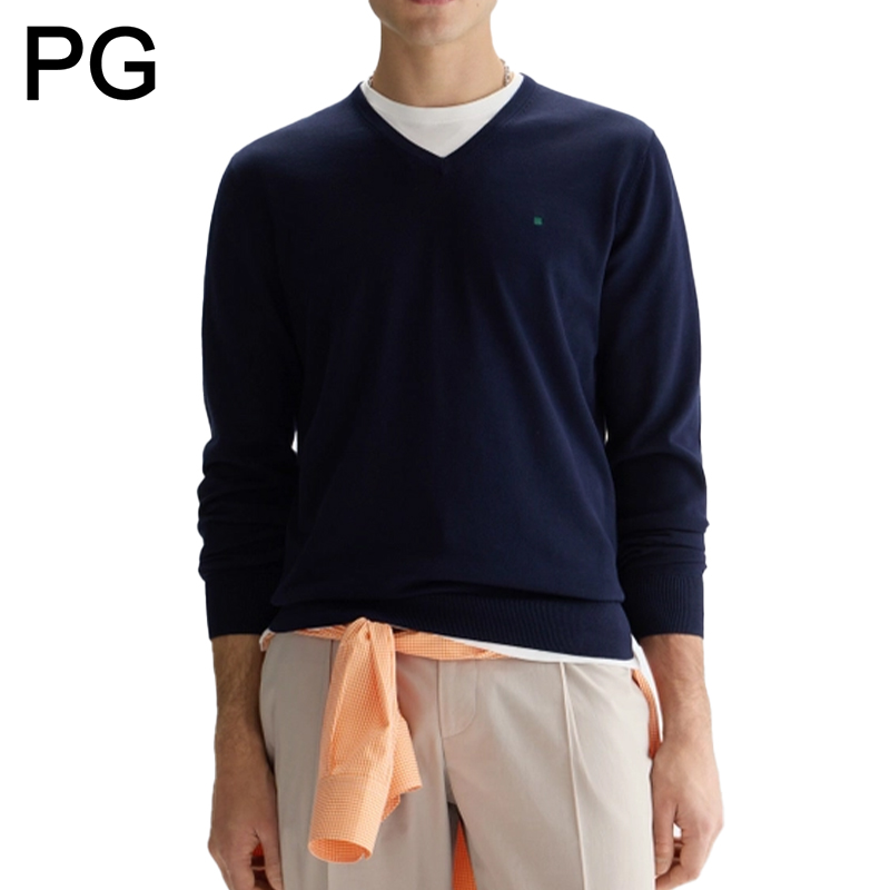 Embroidery Logo - PG Men's V-Neck Knit Sweater Solid
