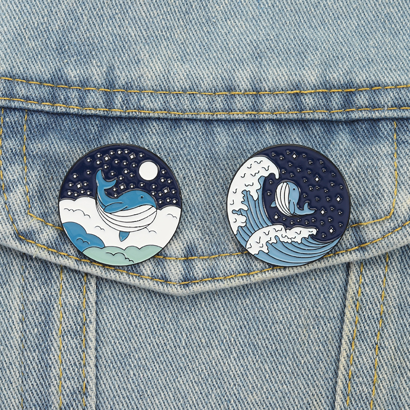 Embroidery Whale - Ocean Whale Enamel Pins Sea Wave