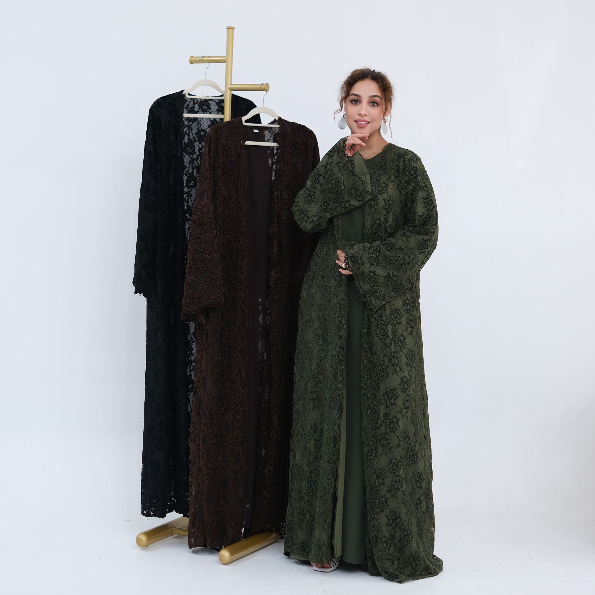 Embroidery Kebaya - Dubai Lace Long Robe Kimono Cardigan