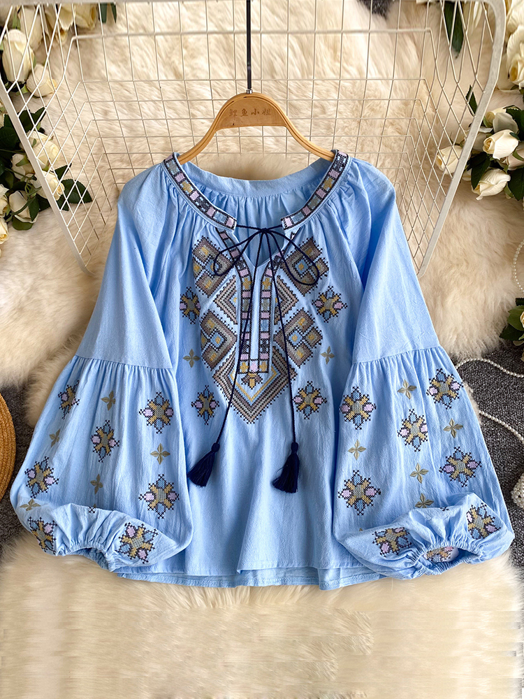 Embroidery On Shirt - Women Bohemian Blouse Embroidery Fringed Shirt