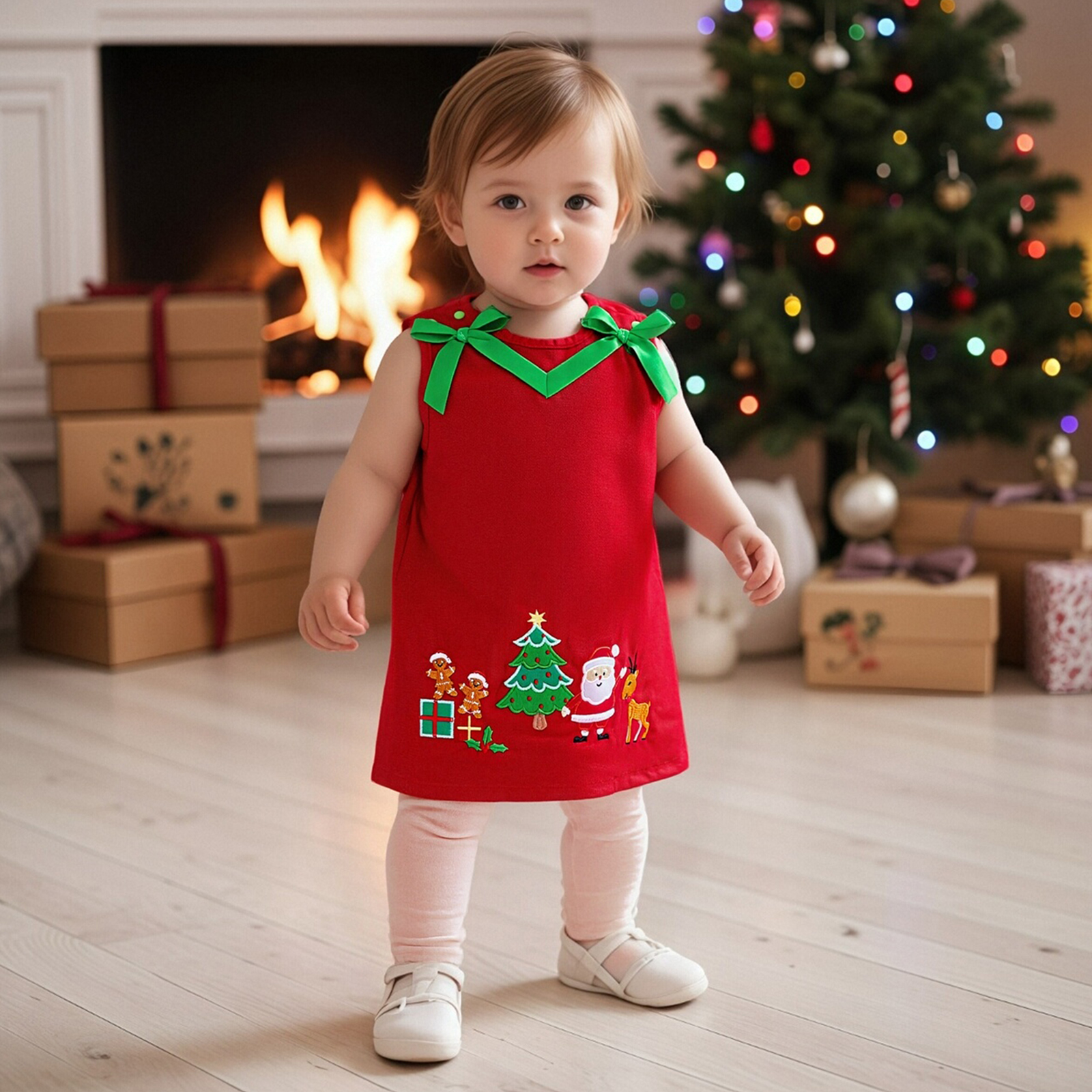 Embroidery Xmas Tree - 1-4Y Toddler Girl Christmas Tank Dress