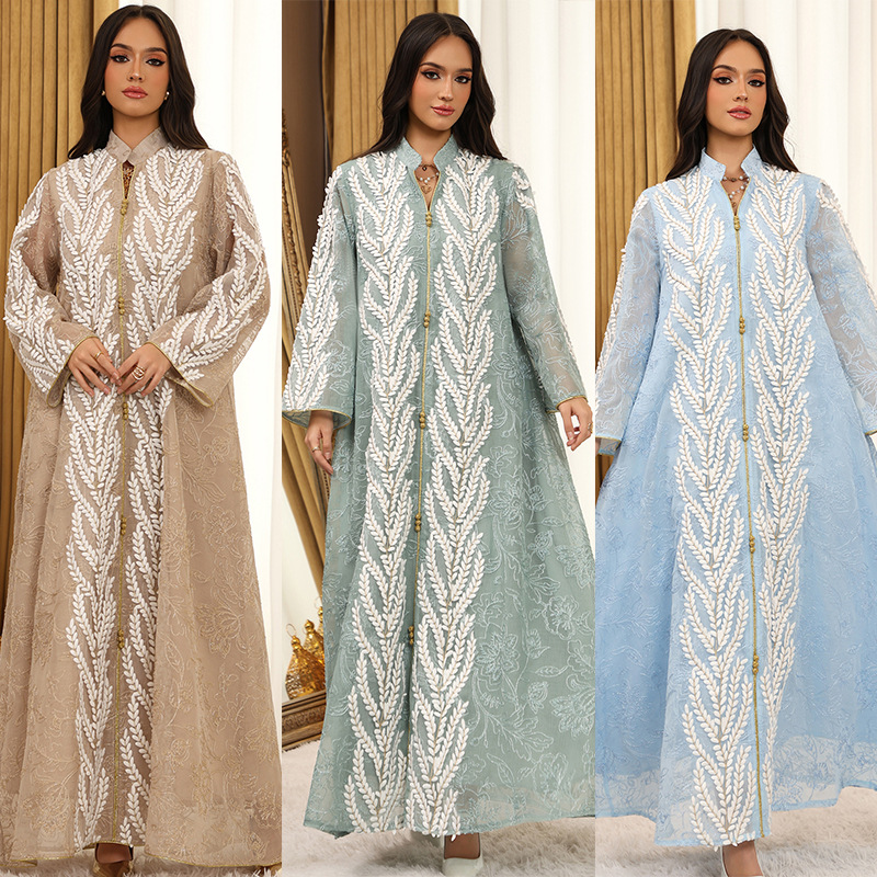Embroidery Arabic - Eid Mesh Dress Women Abaya Party