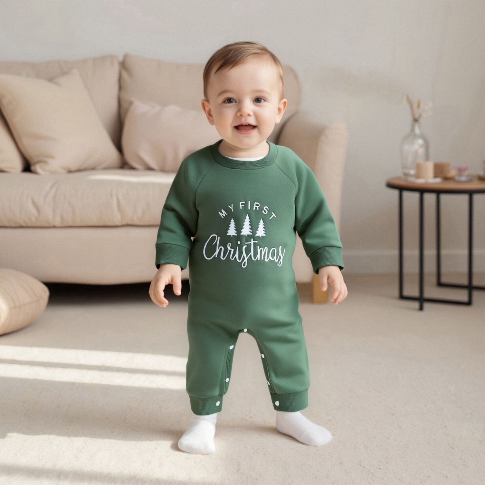 Embroidery Xmas Tree - Baby Boy Christmas Romper Letter Tree