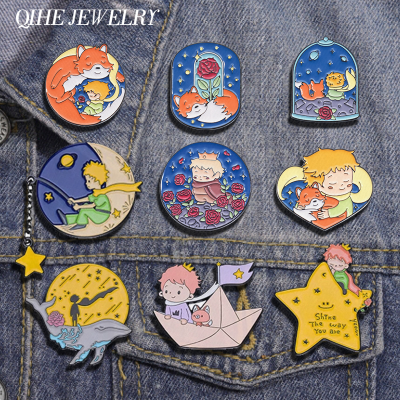 Embroidery Whale - Cartoon Boy Fox Rose Enamel Pins