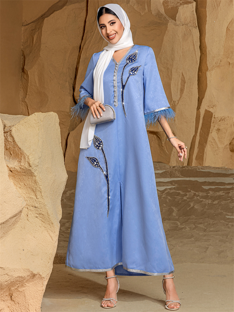 Ramadan Eid Blue Abaya Damen K - огляд і ціна Embroidery Kebaya