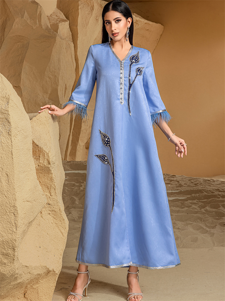Ramadan Eid Blue Abaya Damen K - огляд і ціна Embroidery Kebaya
