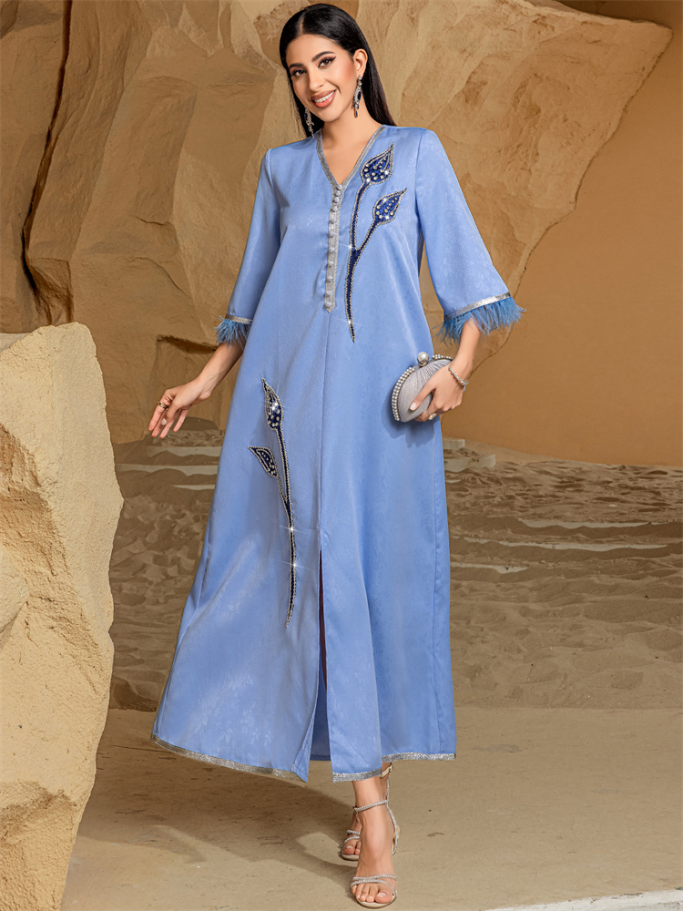 Ramadan Eid Blue Abaya Damen K - огляд і ціна Embroidery Kebaya