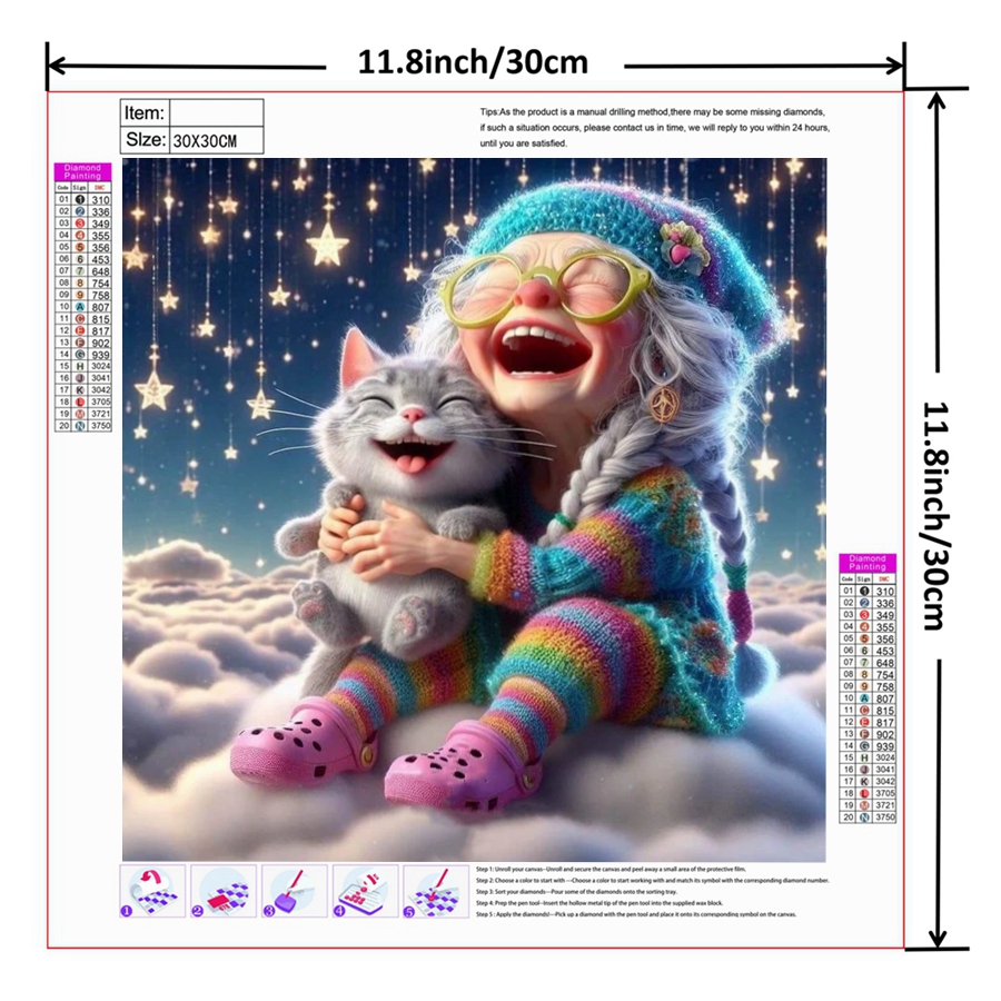 Funny Grandma And Cat Pet Anim - огляд і ціна Embroidery Wall Art
