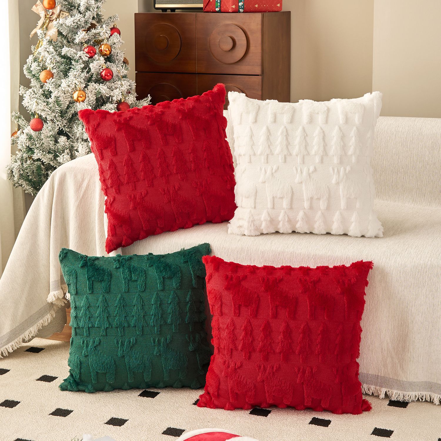 Christmas Plush Pillow Cover S - огляд і ціна Embroidery Xmas Tree