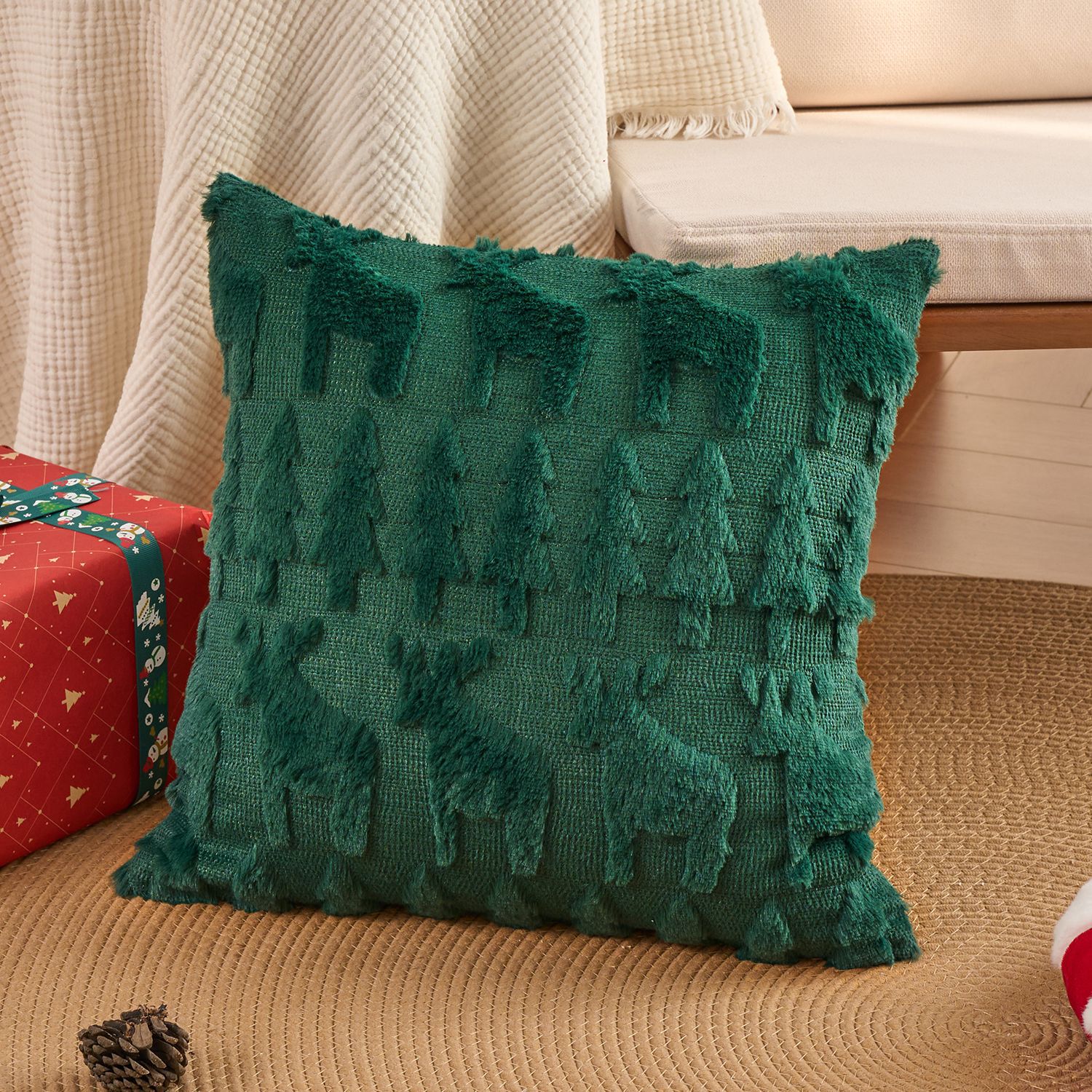 Christmas Plush Pillow Cover S - огляд і ціна Embroidery Xmas Tree